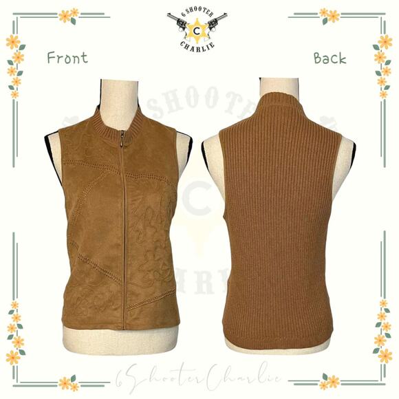 VTG NAPA VALLEY Womens Suede Look Cottage Core Brown Vest Embroidered Size Small - Picture 1 of 6
